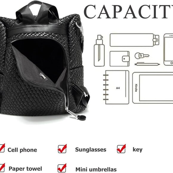 Women Woven Backpack Purse Anti-theft Adjustable Strap Travel Shoulder Bag main image 4